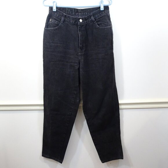 Vtg 1980s Gitano Black Denim 12 High Waist Flat Front Tapered Barrel Leg Jeans - Picture 1 of 7